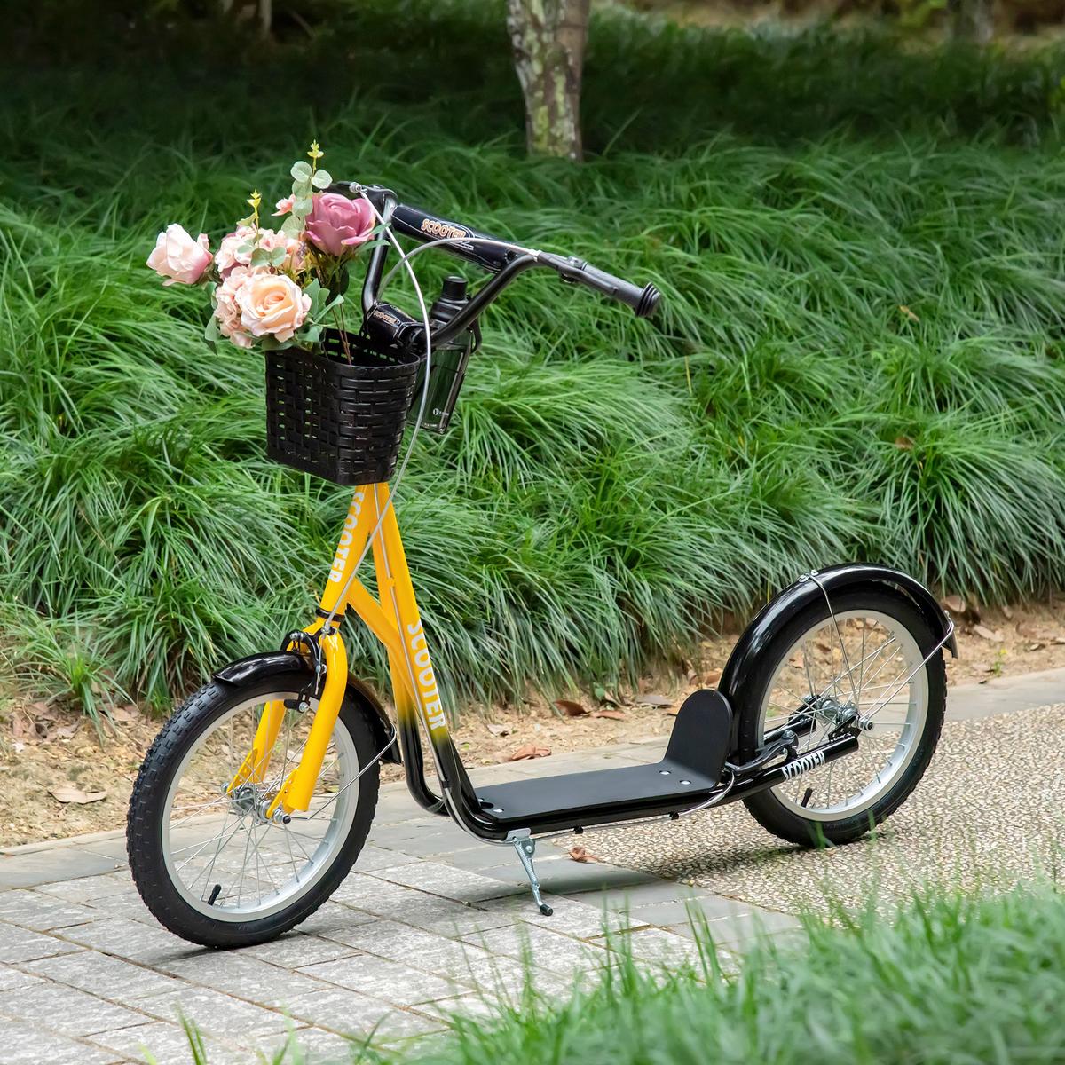KINDER Roller Höhenverstellbar Tretroller mit groß Gummirädern, 2 Bremsen Orange - Orange, Metall (139/58/96cm) - HOMCOM