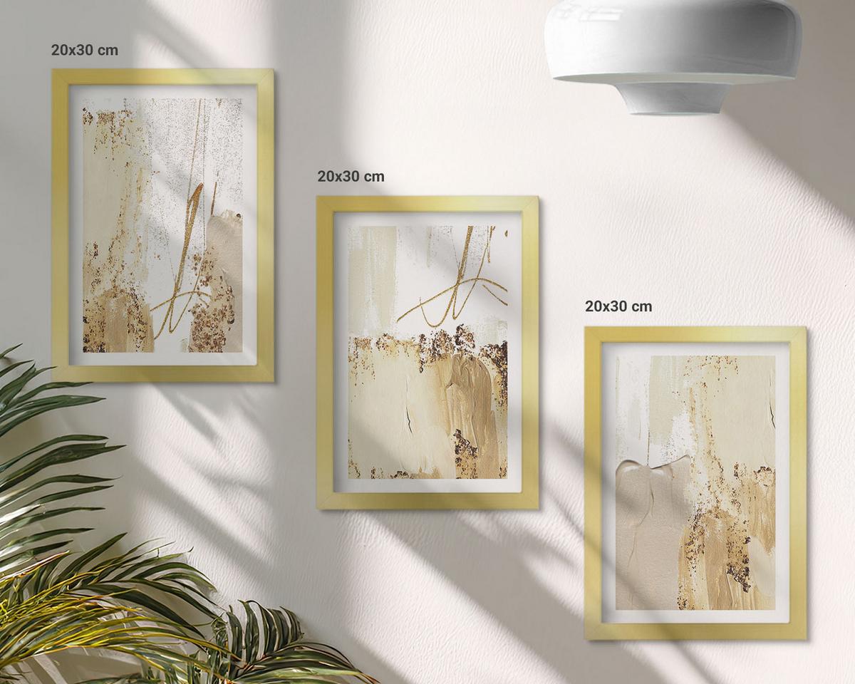 BILDER SET 3er Set - 20x30 cm Goldrahmen - Abstrakte Muster beige weiß - Goldfarben, Kunststoff (20/30cm) - TULUP
