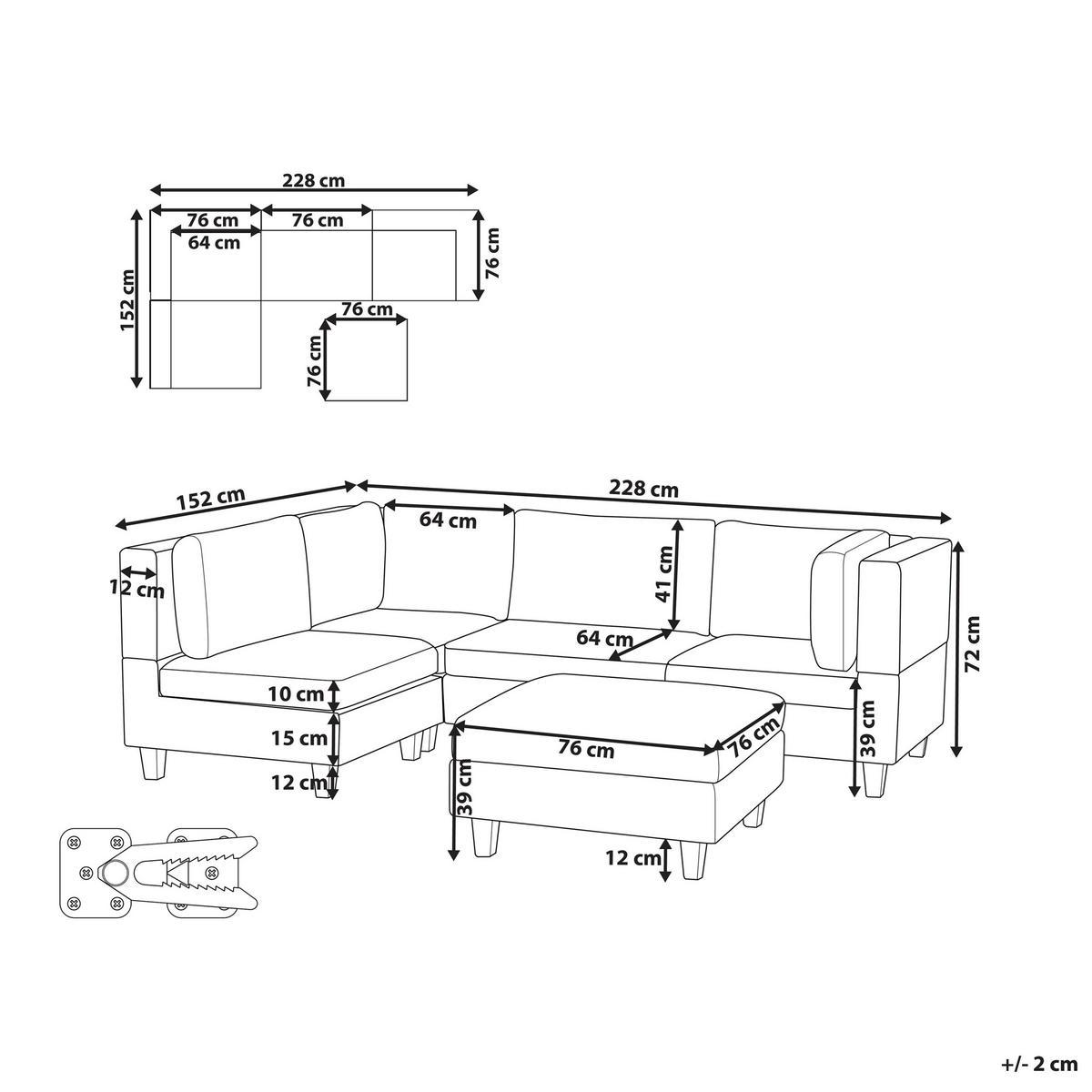 ECKSOFA Modul 4-Sitzer rechtsseitig Hellbeige Stoff mit Ottomane Unstad - Beige/Schwarz, Textil (228/152cm) - Beliani