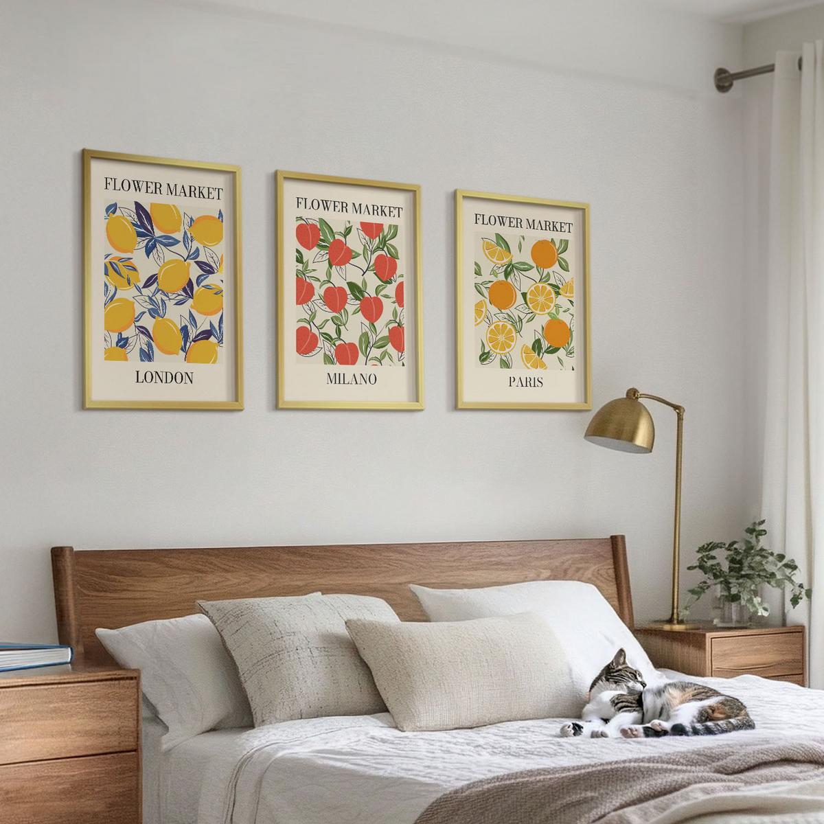 BILDER SET 3er Set - 40x60 cm Goldrahmen - Blumenplakate in Städten - Goldfarben, Kunststoff (40/60cm) - TULUP