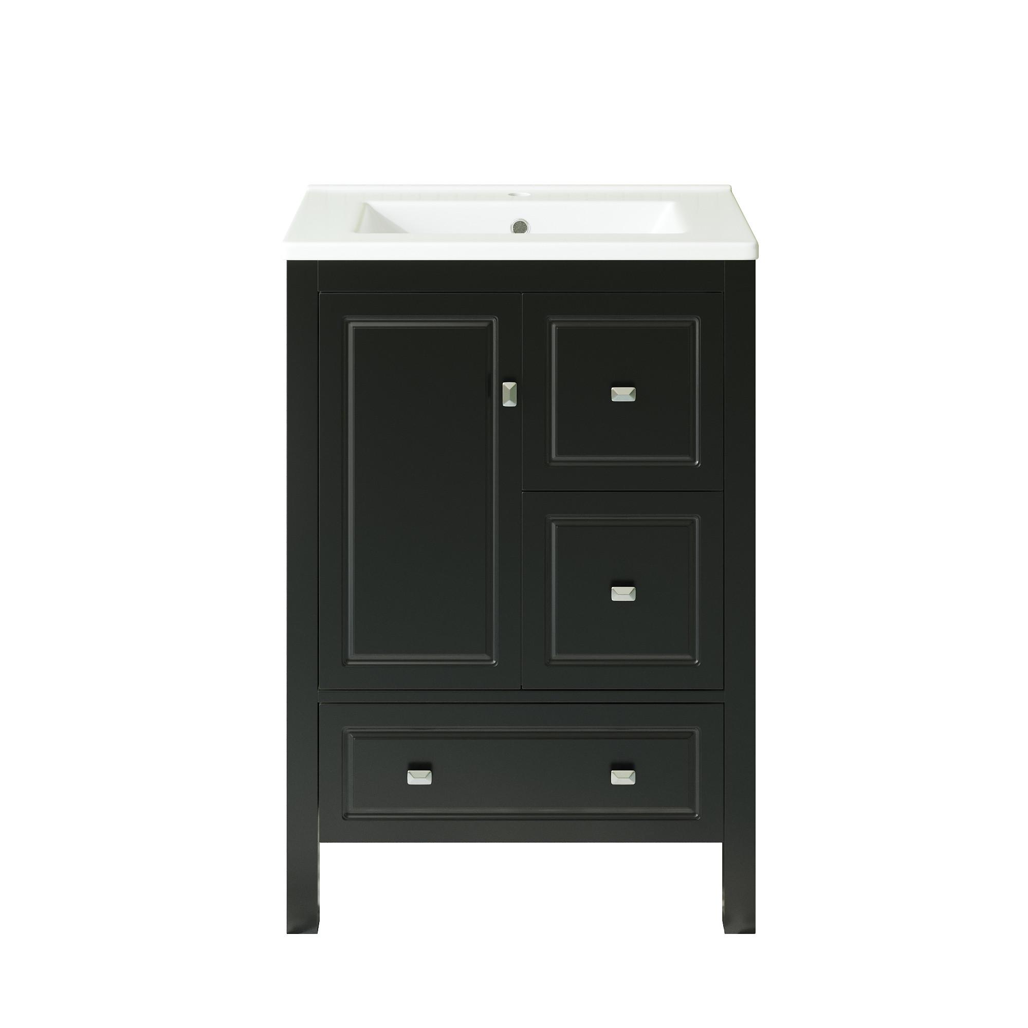 WASCHTISCH Freistehend mit Keramikbecken & 3 Schubladen 62cm - Schwarz, Holzwerkstoff (62/90/47cm) - Urban Meuble