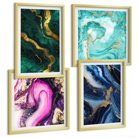 BILDER SET 4er Set - 50x50 cm & 40x60 cm Goldrahmen - Abstrakte Muster in Rosa, Grün und Blau - Goldfarben, Kunststoff (50/50cm) - TULUP