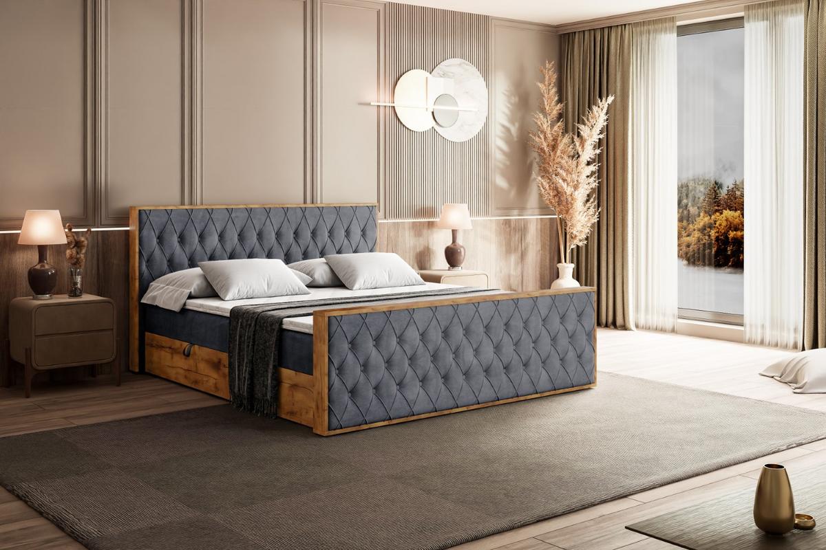 BOXBETT mit Matratze H3 und Lattenrost - LOLLI5-Z - 180x200 - Dunkelgrau Casablanca - Dunkelgrau, Holzwerkstoff (180/200cm) - ALTDECOR