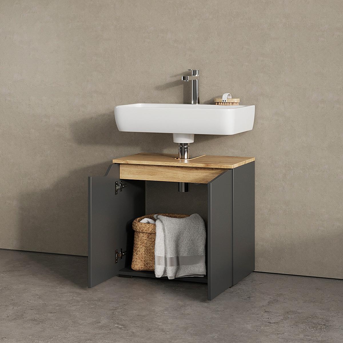 WASCHBECKENUNTERSCHRANK Timavo Anthrazit 60 x 57.5 cm mit 2 Türen - Anthrazit, Holzwerkstoff (60/57.5/35cm) - Livinity®