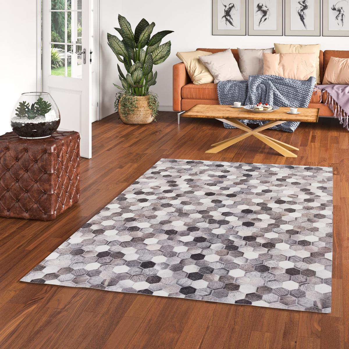 KUNSTFASER PATCHWORK TIERFELL PIXEL - Beige/Grau, Textil (160/230cm) - Pergamon