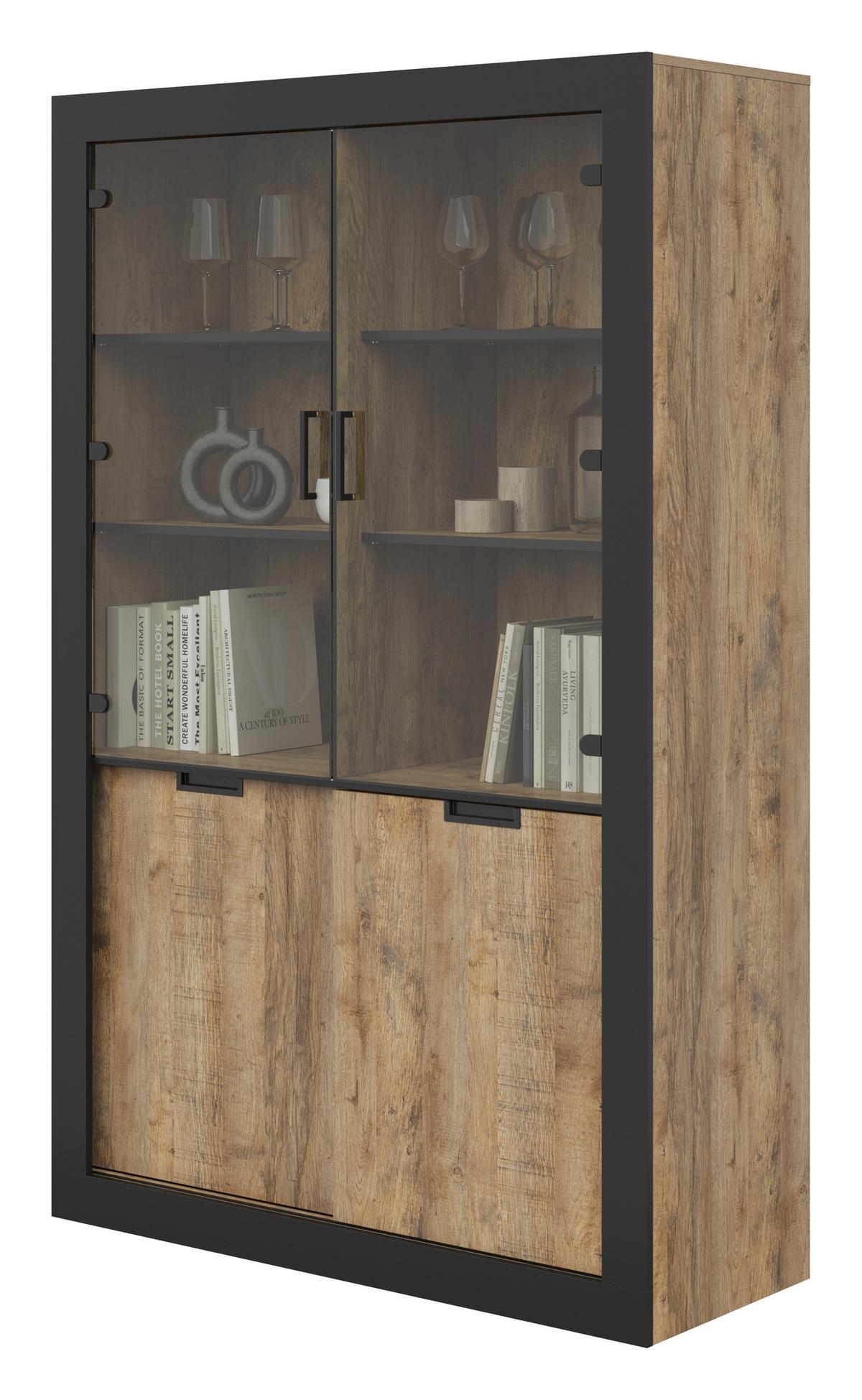 VITRINE DAVOR 187 / 120 cm in Eichefarben - Eichefarben/Schwarz, Holzwerkstoff (120/187/45cm) - MASSENO