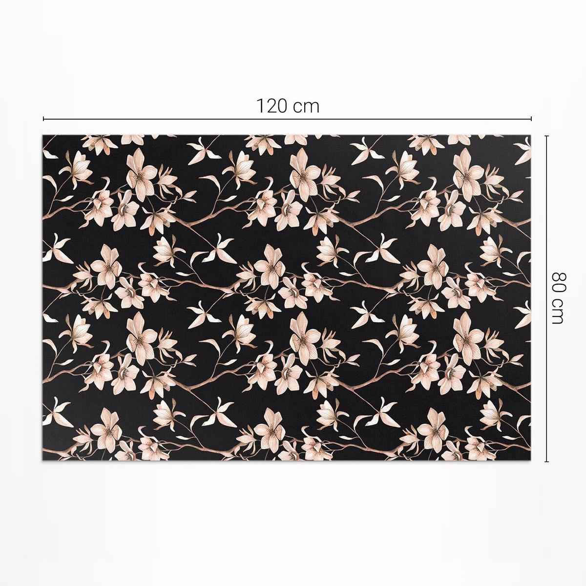 TEPPICH 80x120 cm Helle Blumen auf Zweigen Vintage Muster - Schwarz, Kunststoff (80/120cm) - Wallfluent