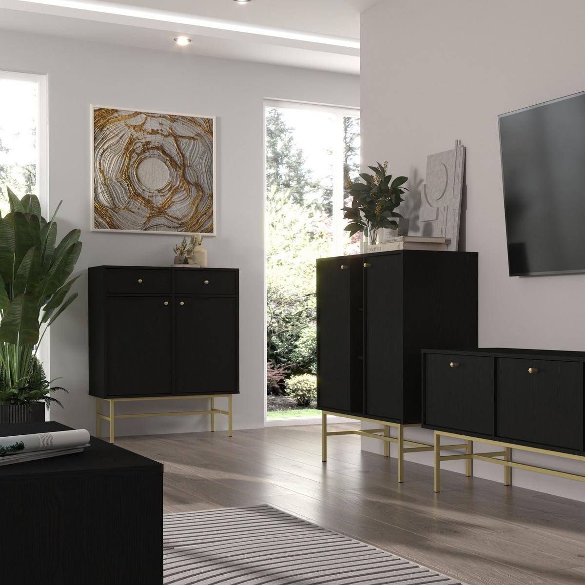 SIDEBOARD TORINO 84/108/41cm mit 2 Schubladen 2 Türen Graphitfarben - Graphitfarben, Holzwerkstoff (84/108/41cm) - MASSENO