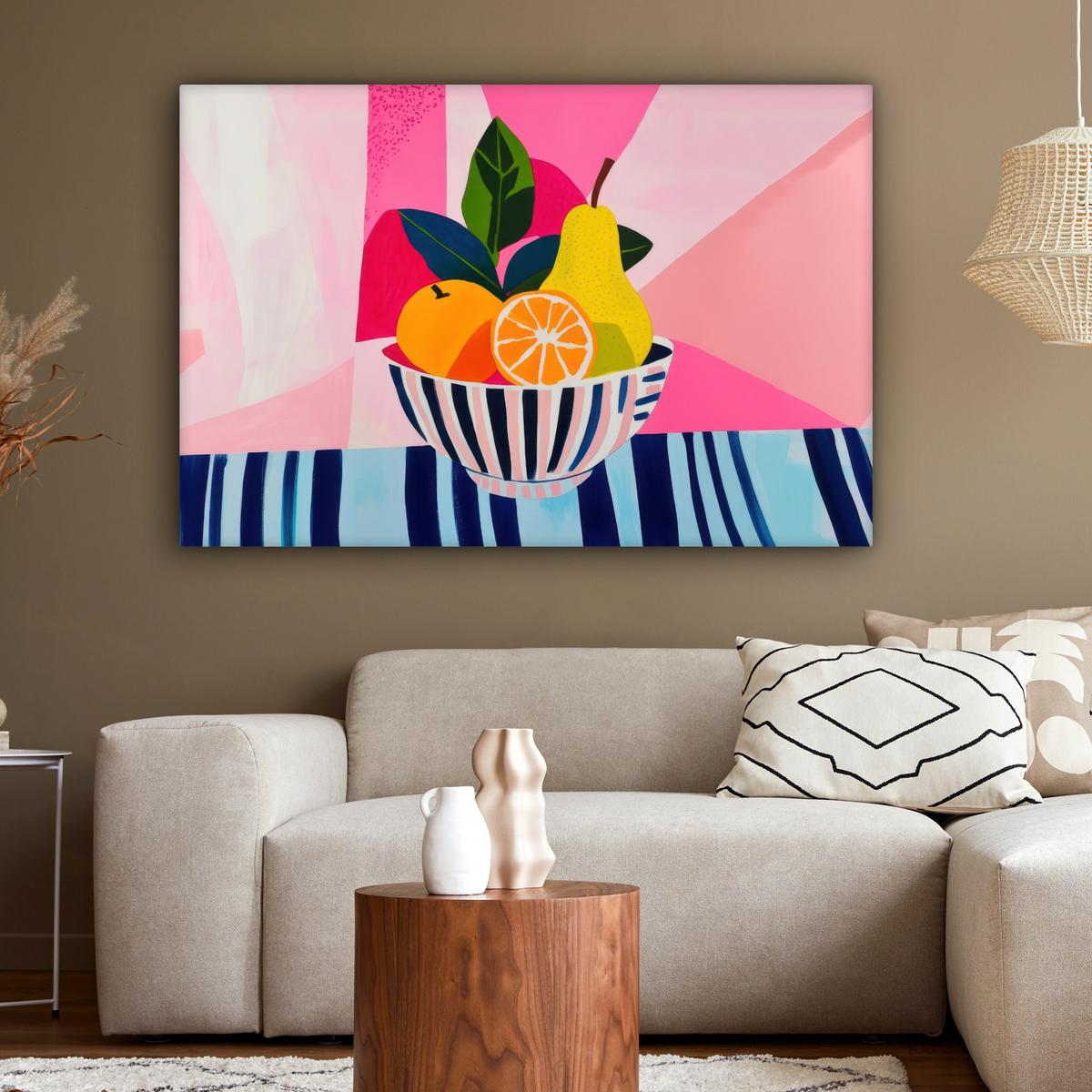 LEINWANDBILD Obst - Abstrakter Hintergrund - Rosa Wohnzimmer Groß 120x80 cm - Pink, Textil (120/80cm) - MuchoWow
