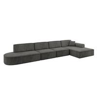 ECKSOFA Ottomane Rechts IREA-L3-v3 - 412x165x77 cm Ecru - Anthrazit, Holzwerkstoff/Textil (412/165cm) - ALTDECOR