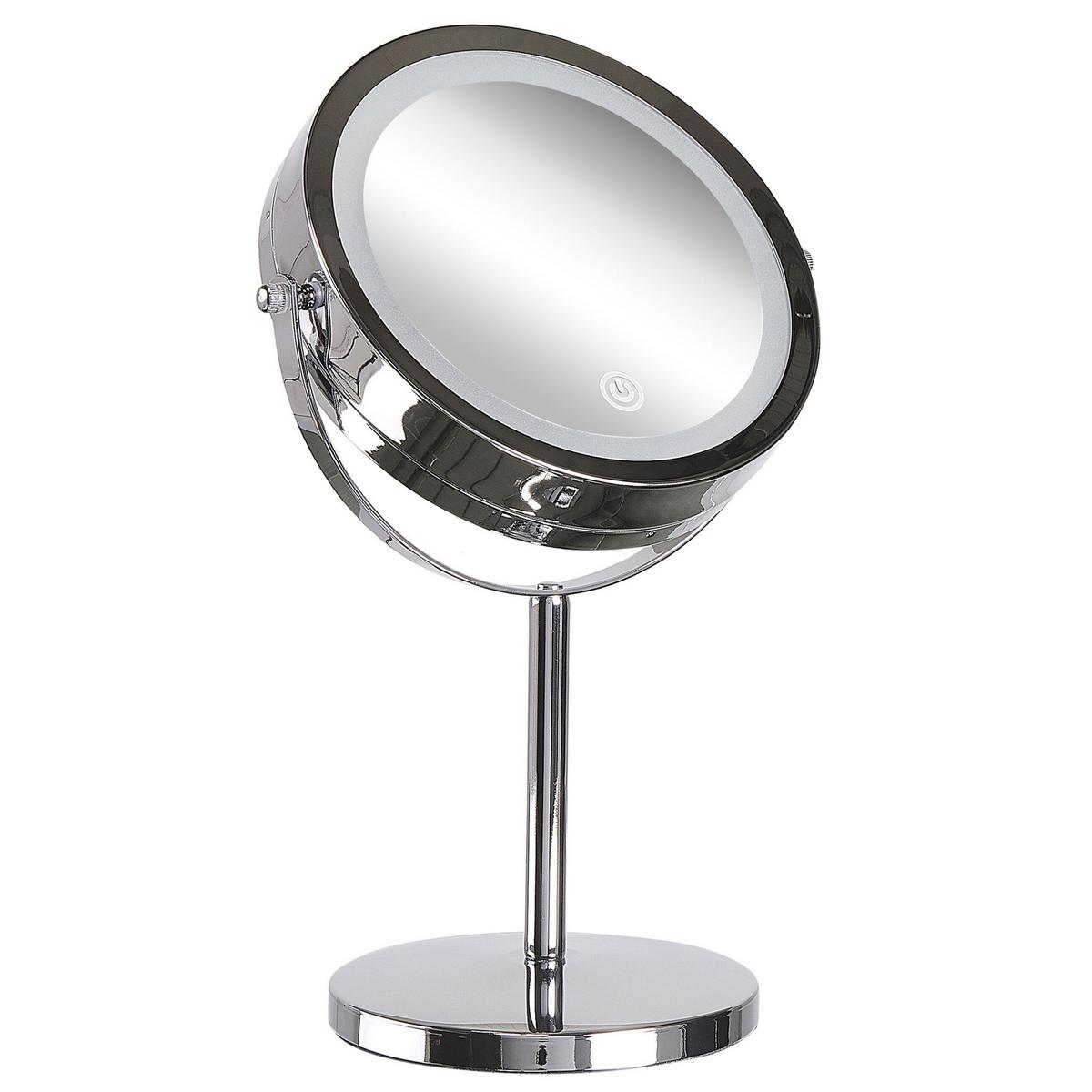 KOSMETIKSPIEGEL silber mit LED-Beleuchtung 20 cm Verdun - Silberfarben, Metall (20/31/14cm) - Beliani