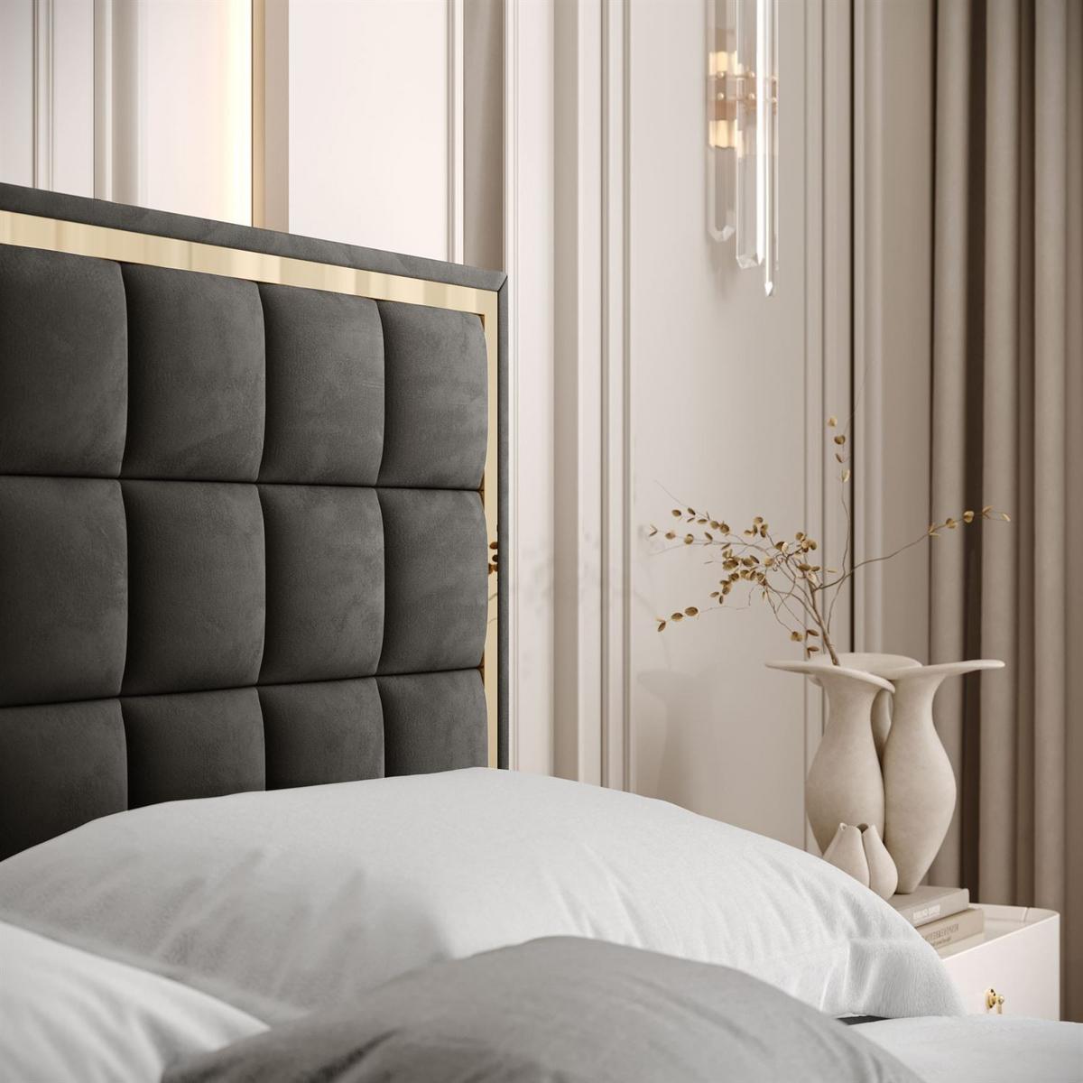 POLSTERBETT ISADORA GOLD mit Bettkasten 140x200 cm Royal Velvet 185 - Graphitfarben, Textil - Lookway