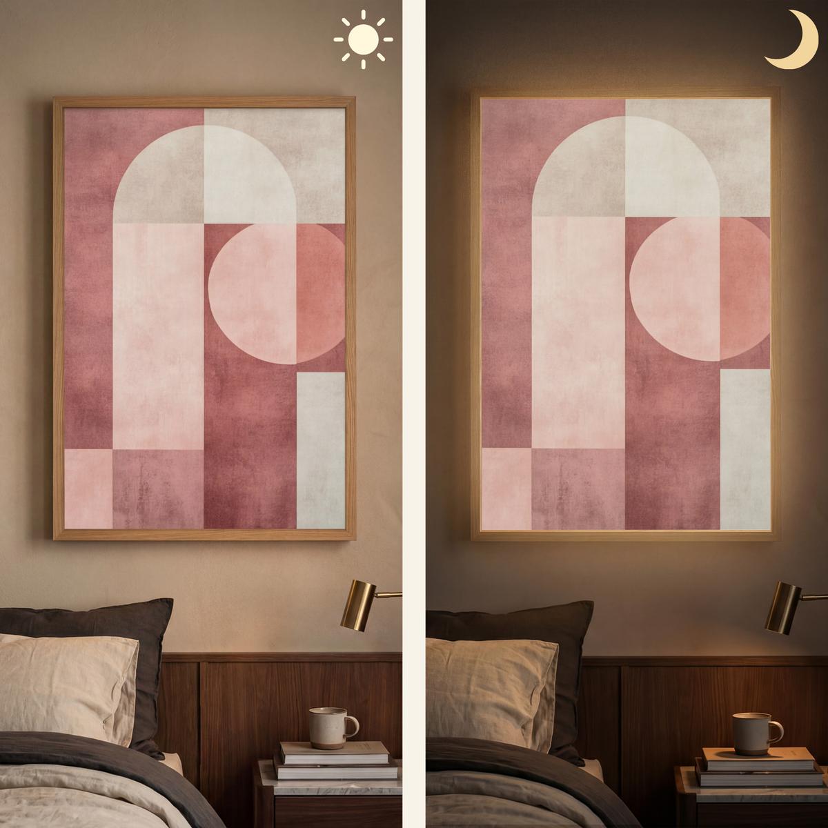WANDLEUCHTE MIT AKKU Figuren - Abstrakt - Rosa 60x90 cm - Altrosa, Holzwerkstoff (60/90/8cm) - OnlyWow