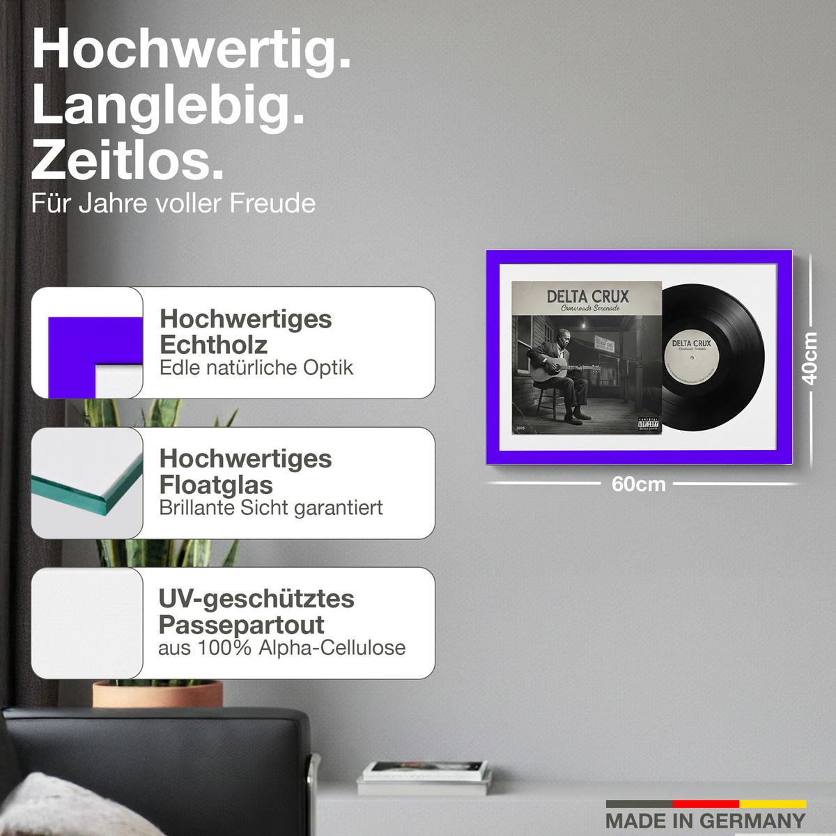 SCHALLPLATTEN BILDERRAHMEN 40/60 2er Set - Lila, Holz (60/40cm) - K-Möbel