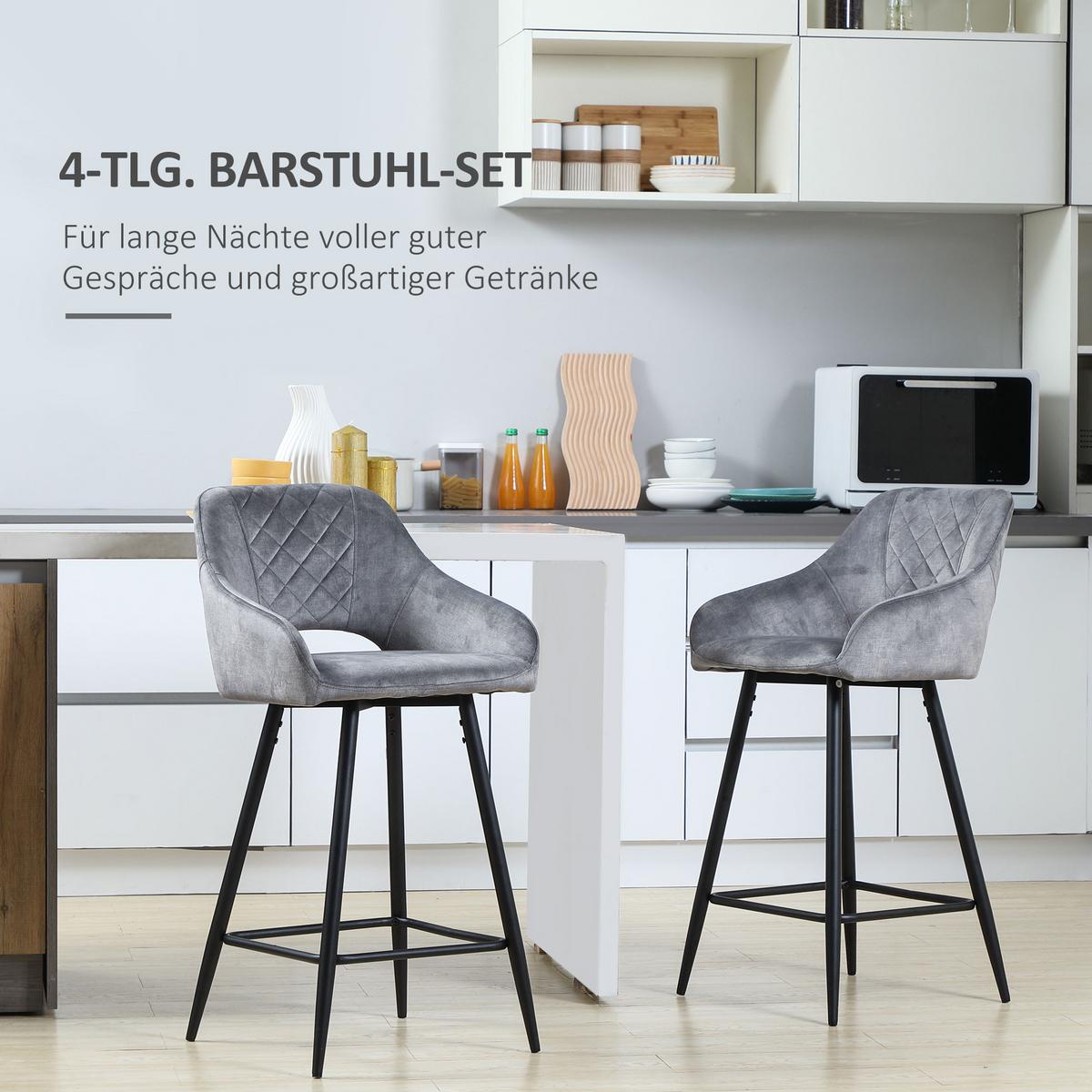 BARHOCKER 4ER-SET aus Polyester Grau - Grau, Textil (53/94/50cm) - HOMCOM