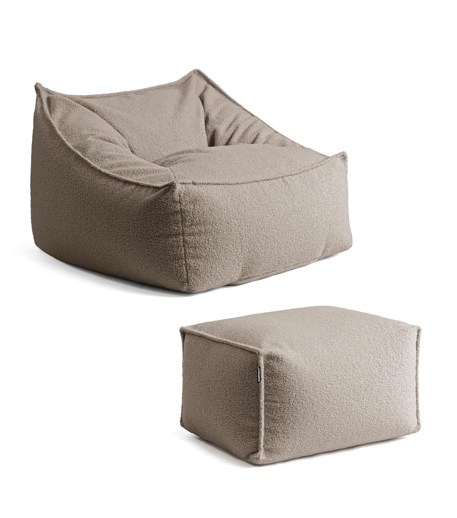 SITZSACK Bouclé Snug mit Hocker - Taupe, Textil (150/75/60cm) - Mokebo