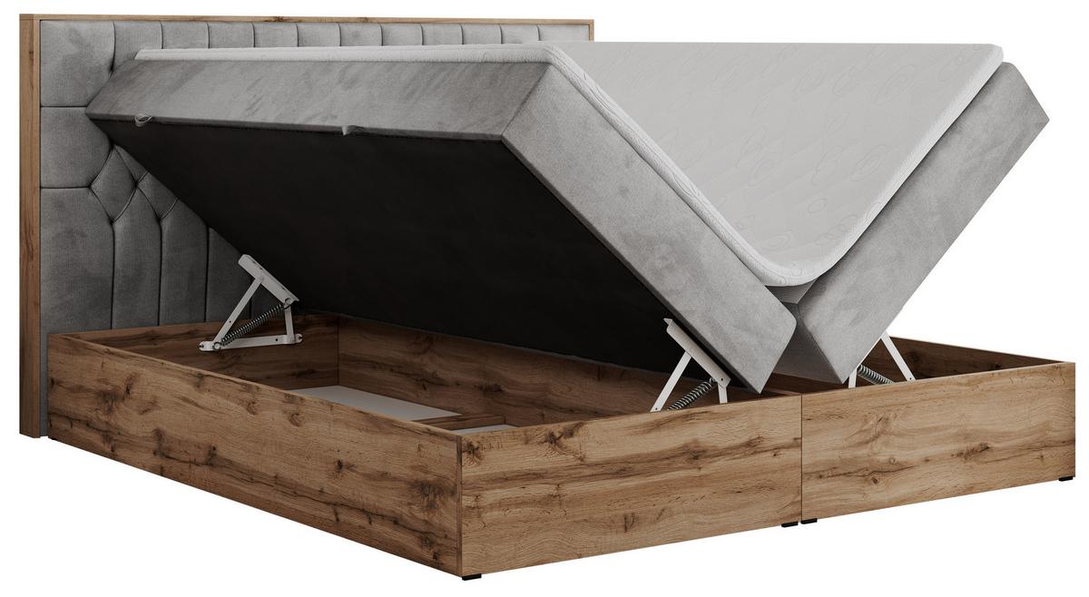 BOXBETT AMORE 160/200 Hellgrau Velvet - H4 - Hellgrau, Holz/Textil (160/200cm) - MKS