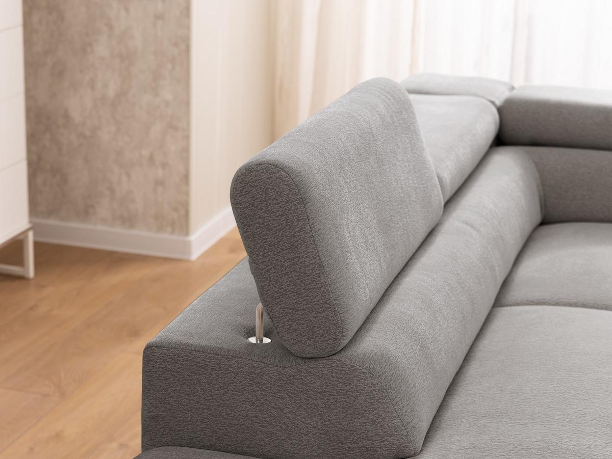 ECKSOFA mit Schlaffunktion und Bettkasten Bonnie aus Hellgrau Chenille-Stoff mit verstellbaren Kopfstützen und Armlehne - Ottomane links - Hellgrau/Schwarz, Holz/Textil (275/210cm) - S-Style Möbel