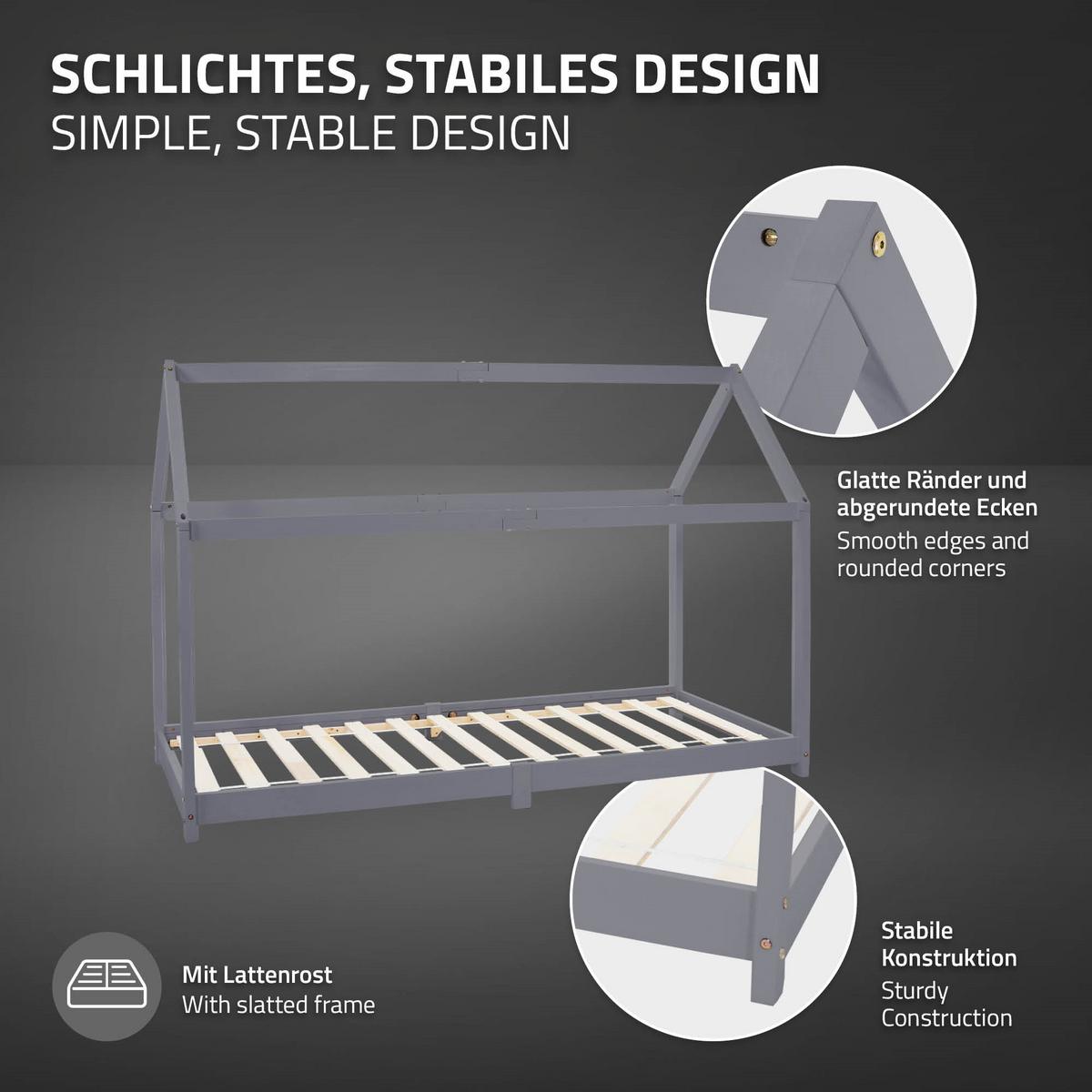 KINDERBETT mit Dach und Matratze 90x200 cm Hellgrau - Hellgrau, Holz (90/200cm) - ML-DESIGN