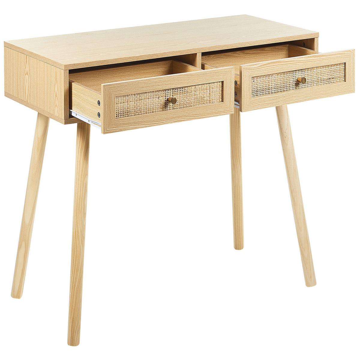 KONSOLENTISCH Rattan hellbraun 2 Schubladen Odell - Hellbraun, Holzwerkstoff (40/88/79cm) - Beliani