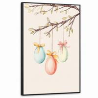 LEINWAND Bilder mit Rahmen - Osterkuchen - Schleife - Eier - 100x150 - Creme, Textil (100/150cm) - MuchoWow
