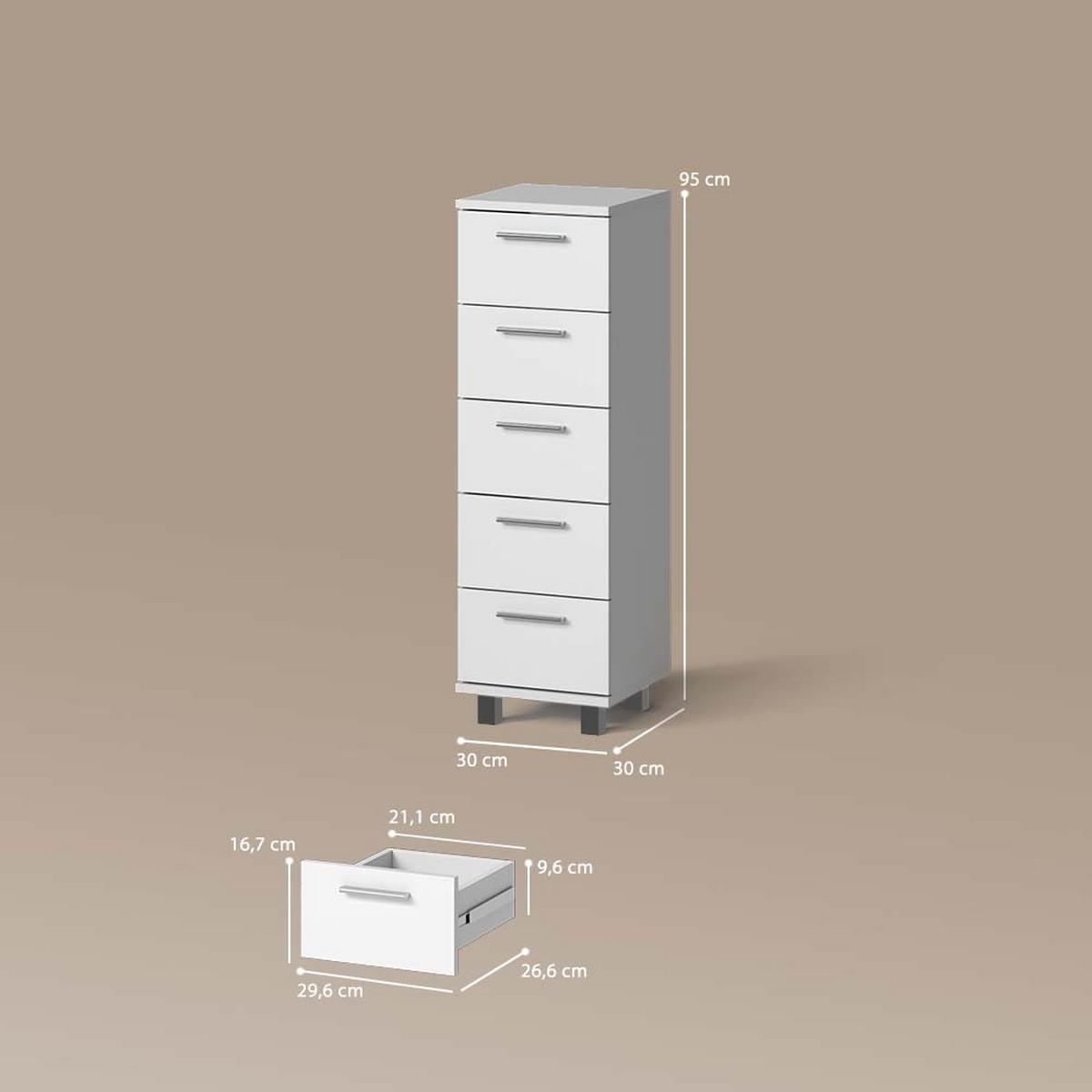 BADSCHRANK Eisak Weiß 30 x 95 cm - Weiß, Holzwerkstoff (30/95/30cm) - Livinity®
