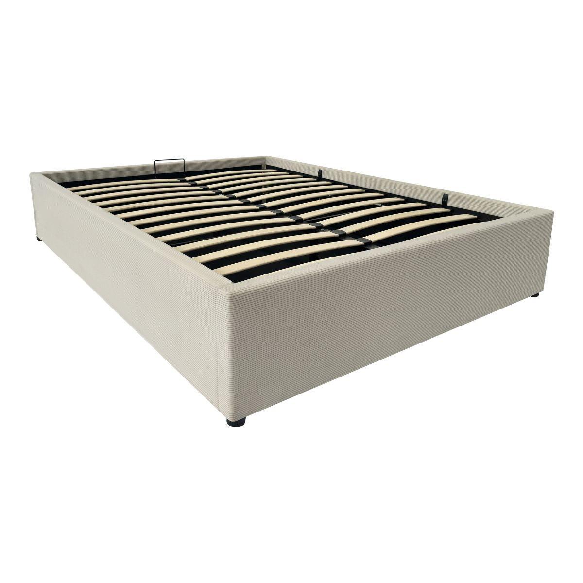 BETTKASTEN bezogen mit samt romy 204/152/36,5 cm - Beige, Holz (190/140cm) - Calicosy
