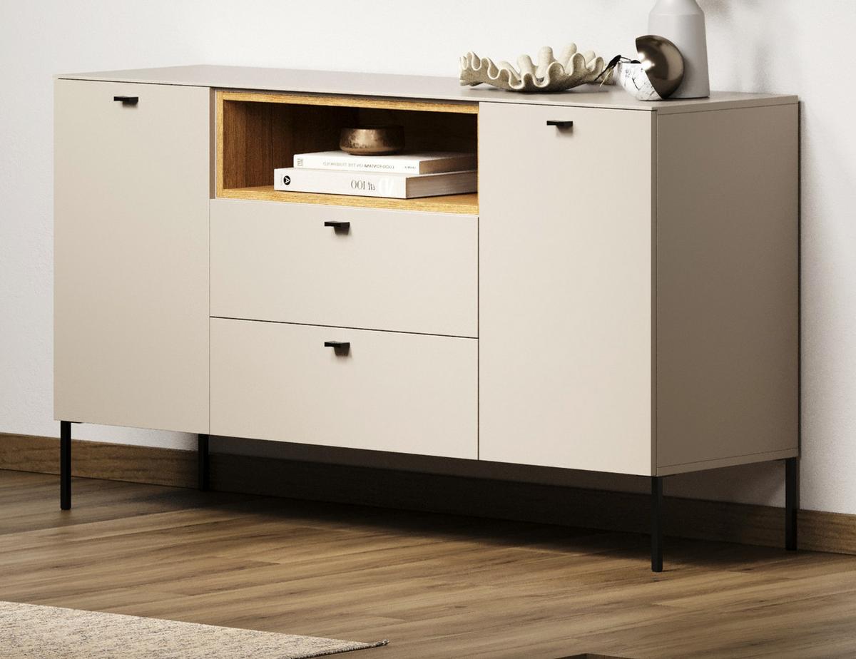 SIDEBOARD Sand, Evoke Eiche 154 cm, Kommode mit Soft-Close - Sandfarben/Kaschmir, Holzwerkstoff/Metall (154/85/42cm) - Top.Furn