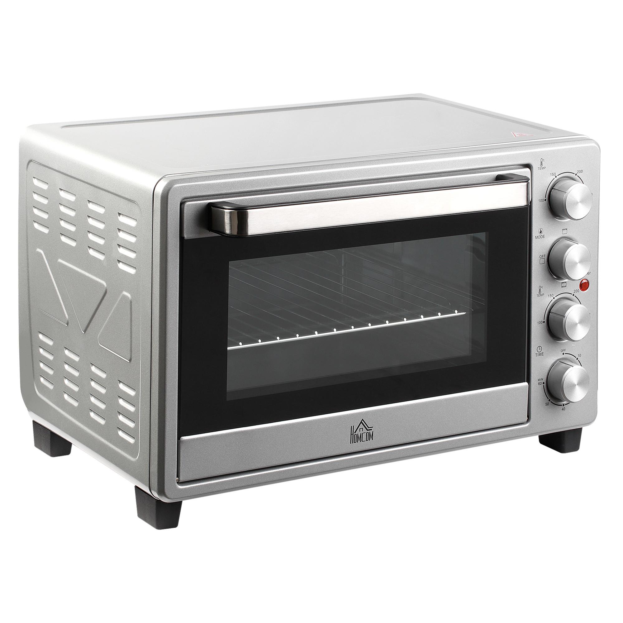 MINIBACKOFEN Metall Edelstahl Glas Silber - Silberfarben, Metall (52.2/38.1/33.5cm) - HOMCOM