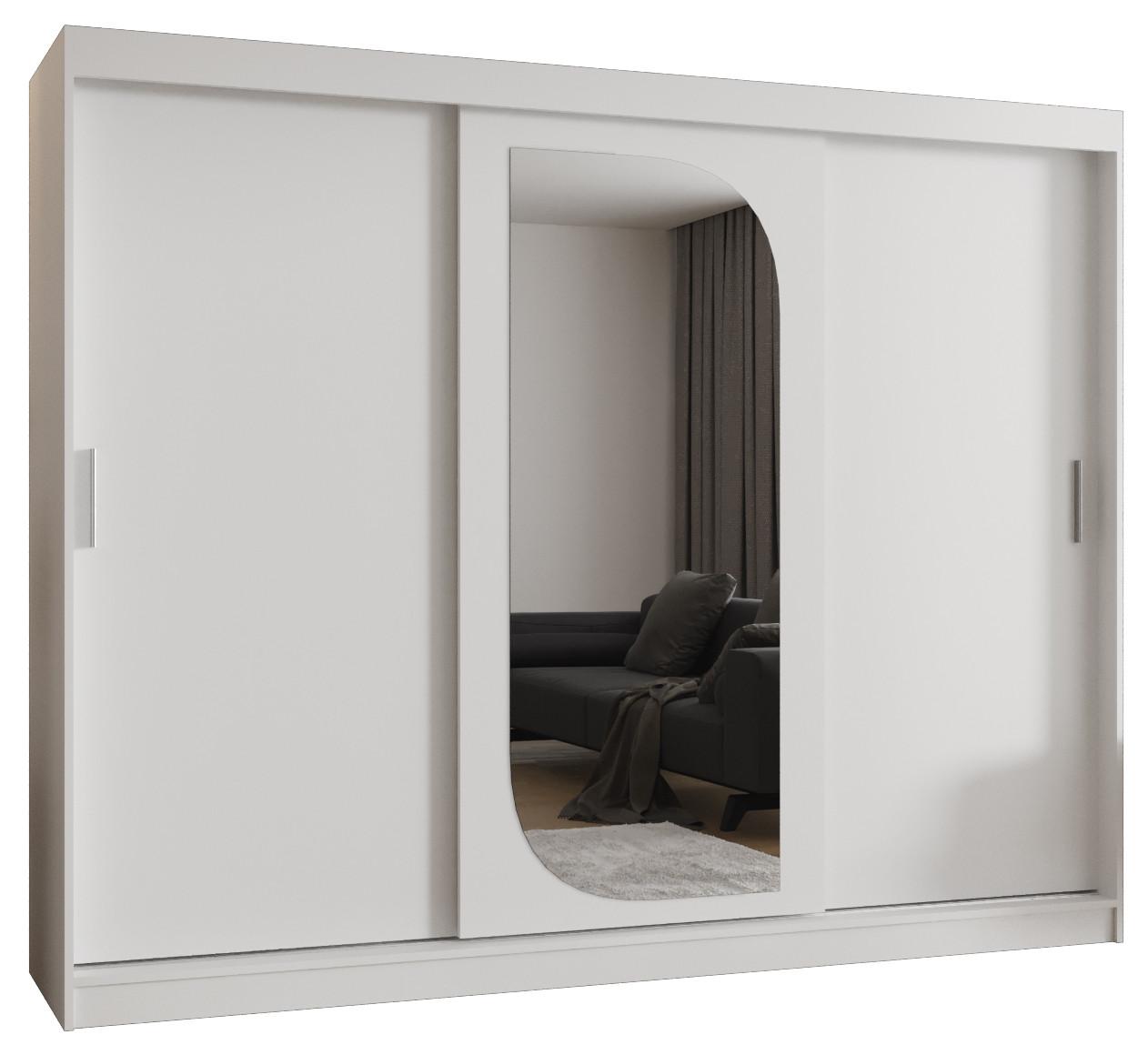 SCHIEBETÜRENSCHRANK mit Spiegel LUCY 200/250/62 3-türig - Silberfarben/Weiß, Holz (250/200/62cm) - MÖBEL KRYSPOL