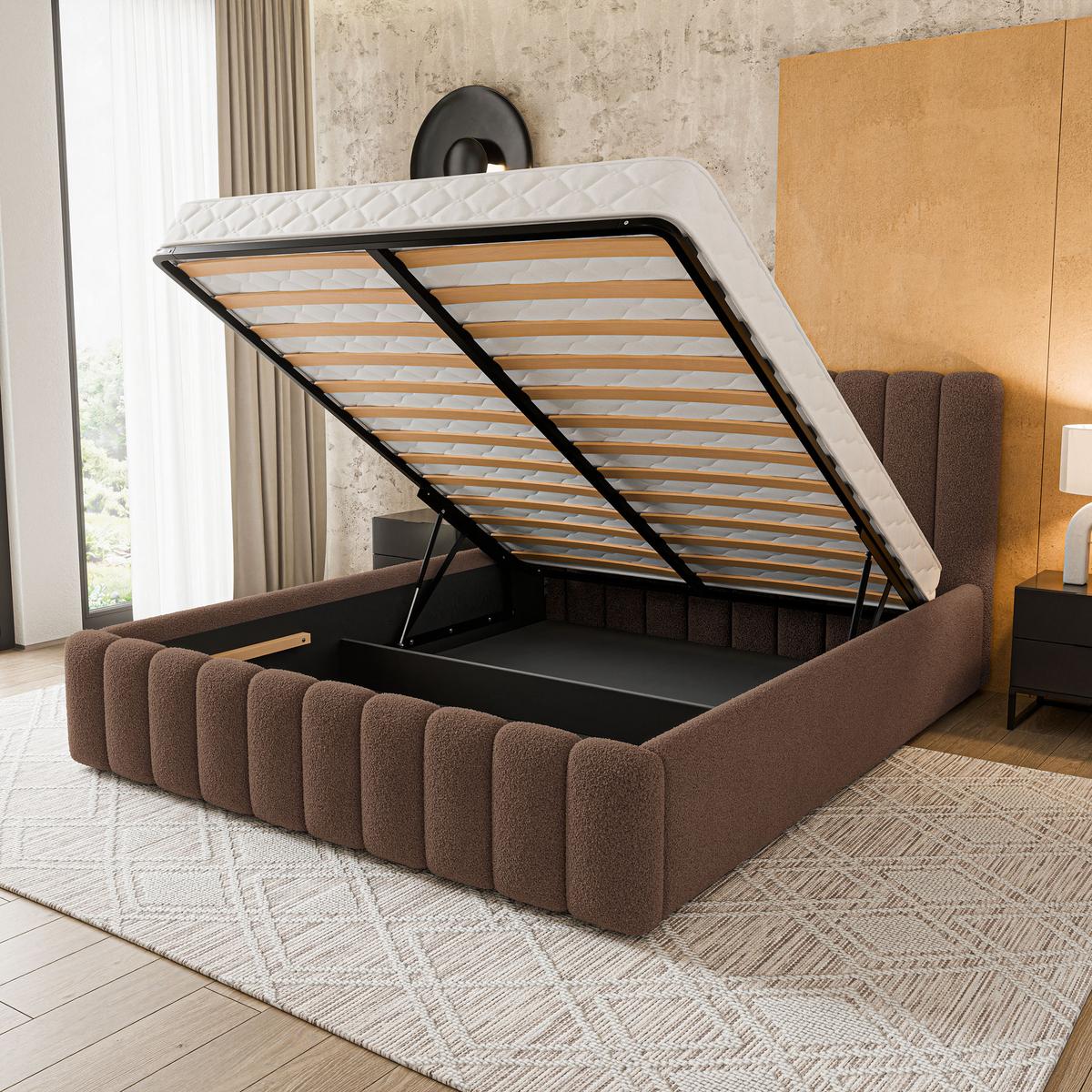 POLSTERBETT DINESE Q 140x200 cm mit Bettkästen - Braun - Braun, Holz (140/200cm) - MASSENO