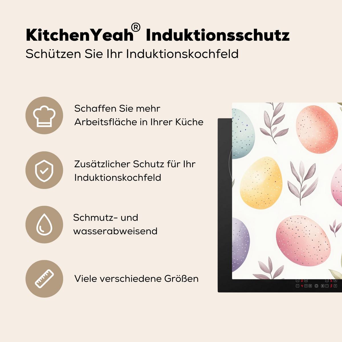HERDABDECKPLATTE Eier - Bunt - Muster Herdabdeckung Induktionsfeld 75x52 cm - Weiß, Kunststoff (75/52/0.2cm) - MuchoWow
