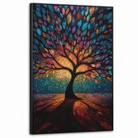 LEINWAND Bilder mit Rahmen - Mosaik - Bunt - Baum - Äste - 100x150 - Multicolor, Textil (100/150cm) - MuchoWow