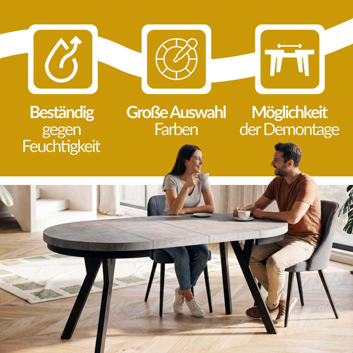 RUNDER Esstisch ausziehbar – Moderner Wohnzimmertisch und Küchentisch – Tisch mit Stabile Konstruktion, Durchmesser 100 cm - 200 cm - Farbe Graphit - Schwarz/Grau, Holzwerkstoff (100/100/77cm) - Alpi-Möbel