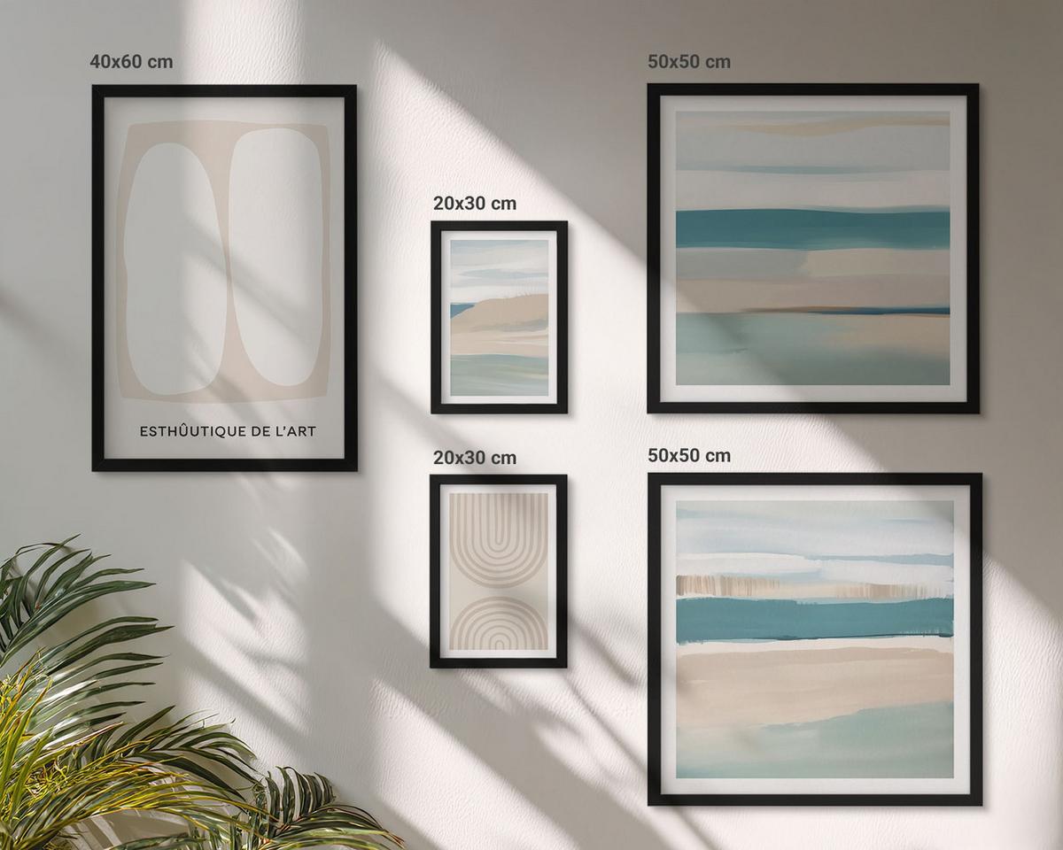 BILDER SET 5er Set - 50x50 cm & 20x30 cm & 40x60 cm Schwarzer Rahmen - Abstrakte blaue Landschaften - Schwarz, Kunststoff (40/60cm) - TULUP