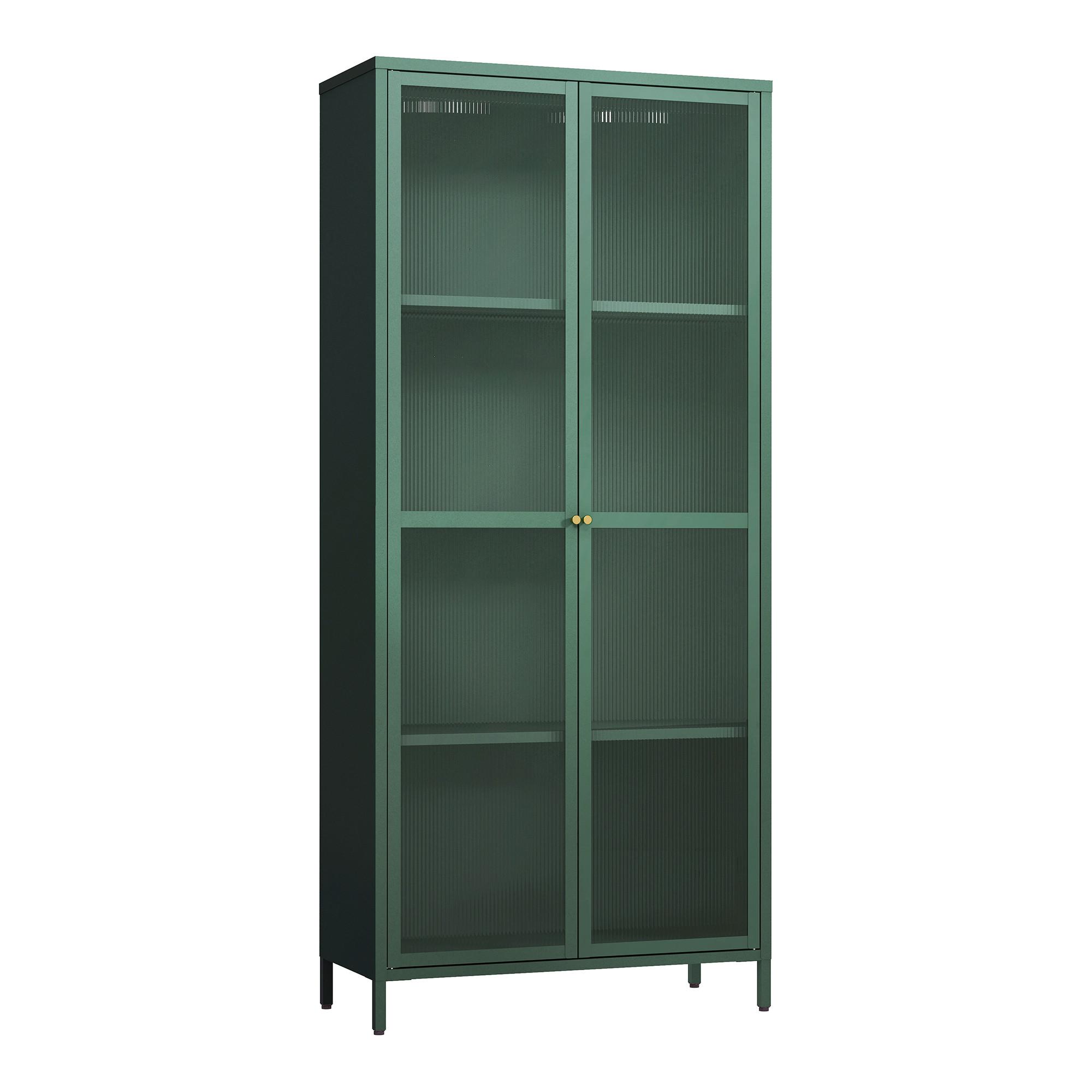VITRINENSCHRANK Säkylä - Dunkelgrün, Glas/Metall (80/180/35cm) - [en.casa]