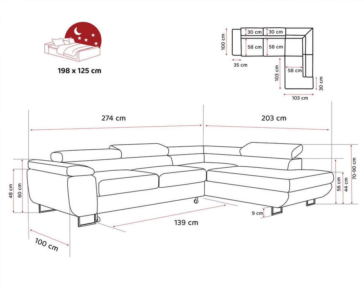 ECKSOFA ANTON rechts, mit Schlaffunktion und Bettkasten Anthrazit - Chromfarben/Anthrazit, Textil/Metall (274/203cm) - Idohome