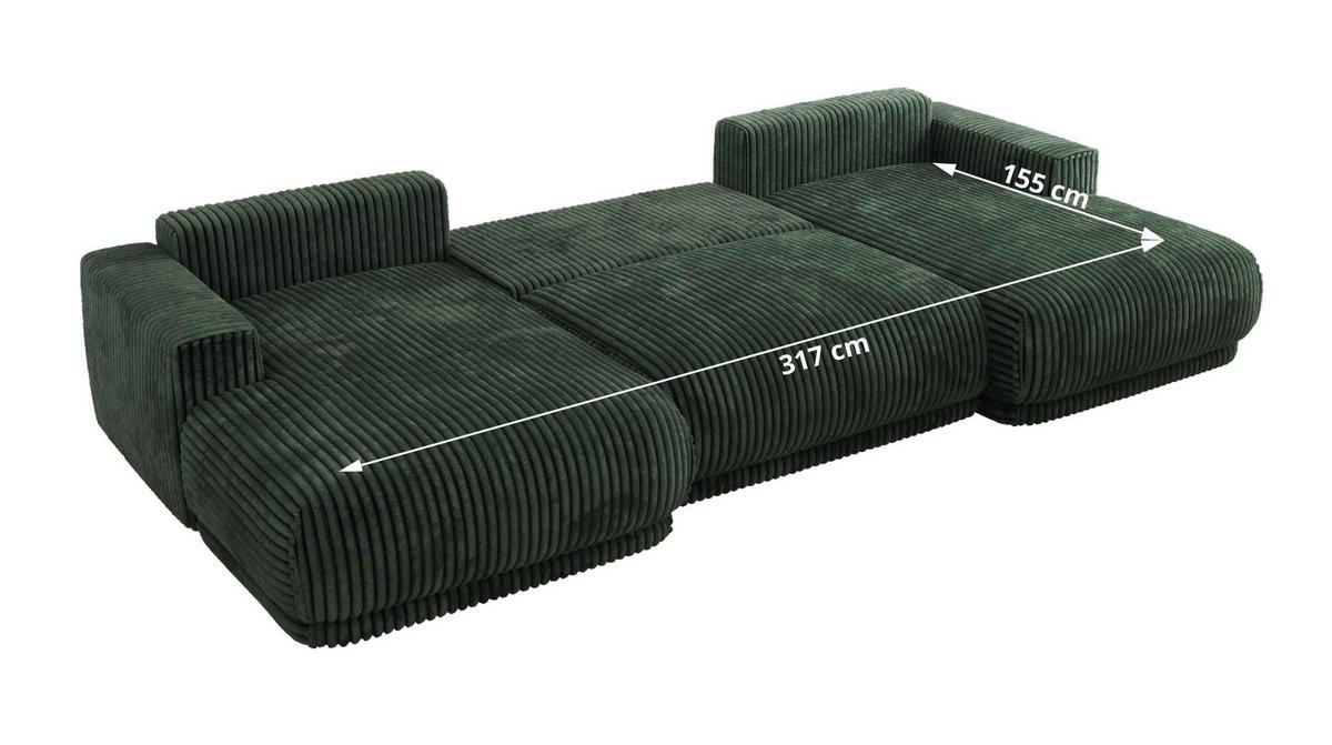 WOHNLANDSCHAFT RINA U Dunkelgrün Cord - Dunkelgrün/Schwarz, Kunststoff/Textil (360/85/170cm) - MKS