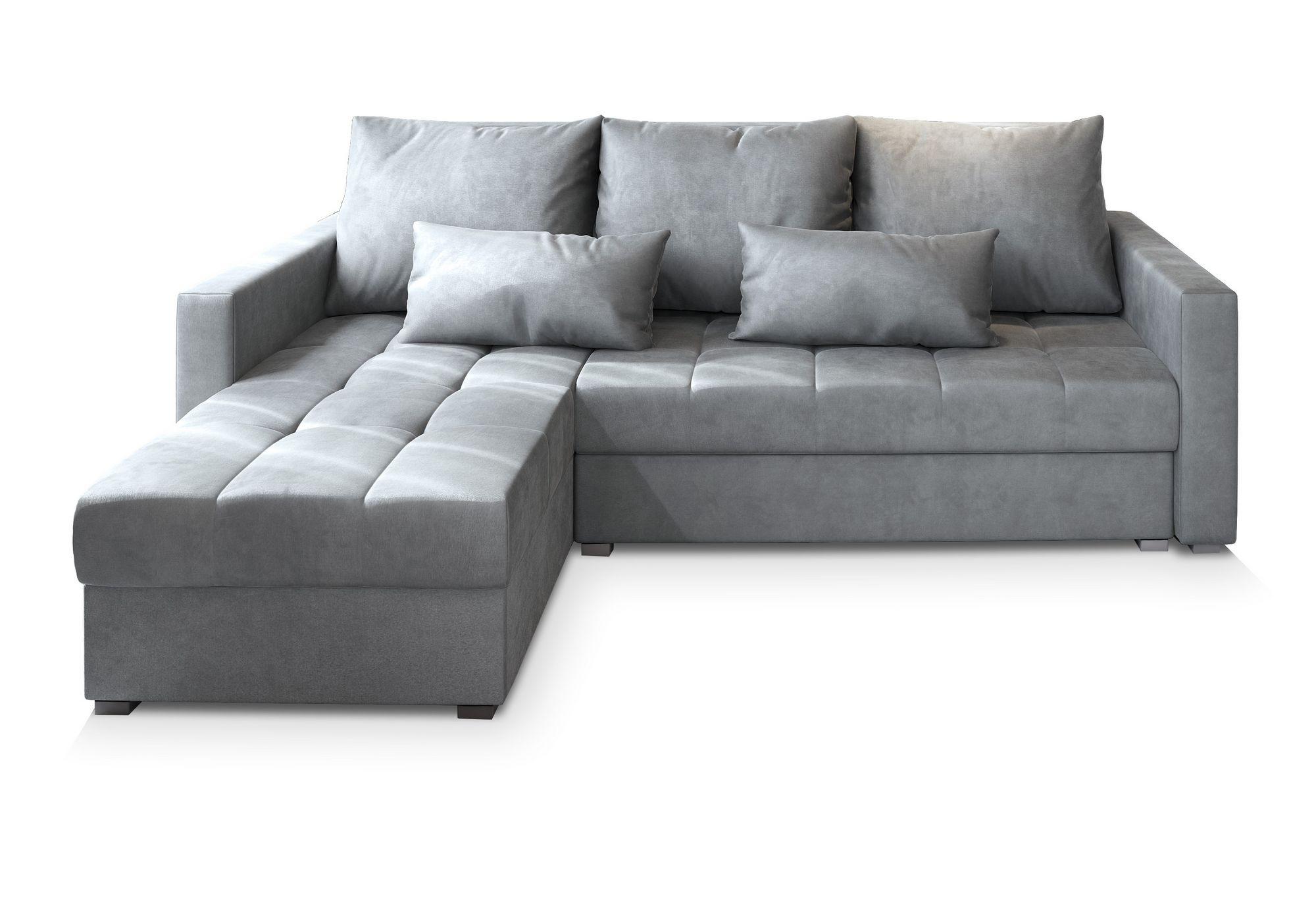 ECKSOFA KOS PIK M Hellgrau Velours-Stoff mit Schlaffunktion - Hellgrau/Grau, Holz/Kunststoff (220/140cm) - MASSENO