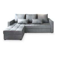 ECKSOFA KOS PIK M Hellgrau Velours-Stoff mit Schlaffunktion - Hellgrau/Grau, Holz/Kunststoff (220/140cm) - MASSENO