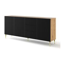 KOMMODE Artisan Eiche, Schwarz, Gold 200/87/42 - Schwarz, Holzwerkstoff (200/87/42cm) - RAUMHIRSCH FURNITURE