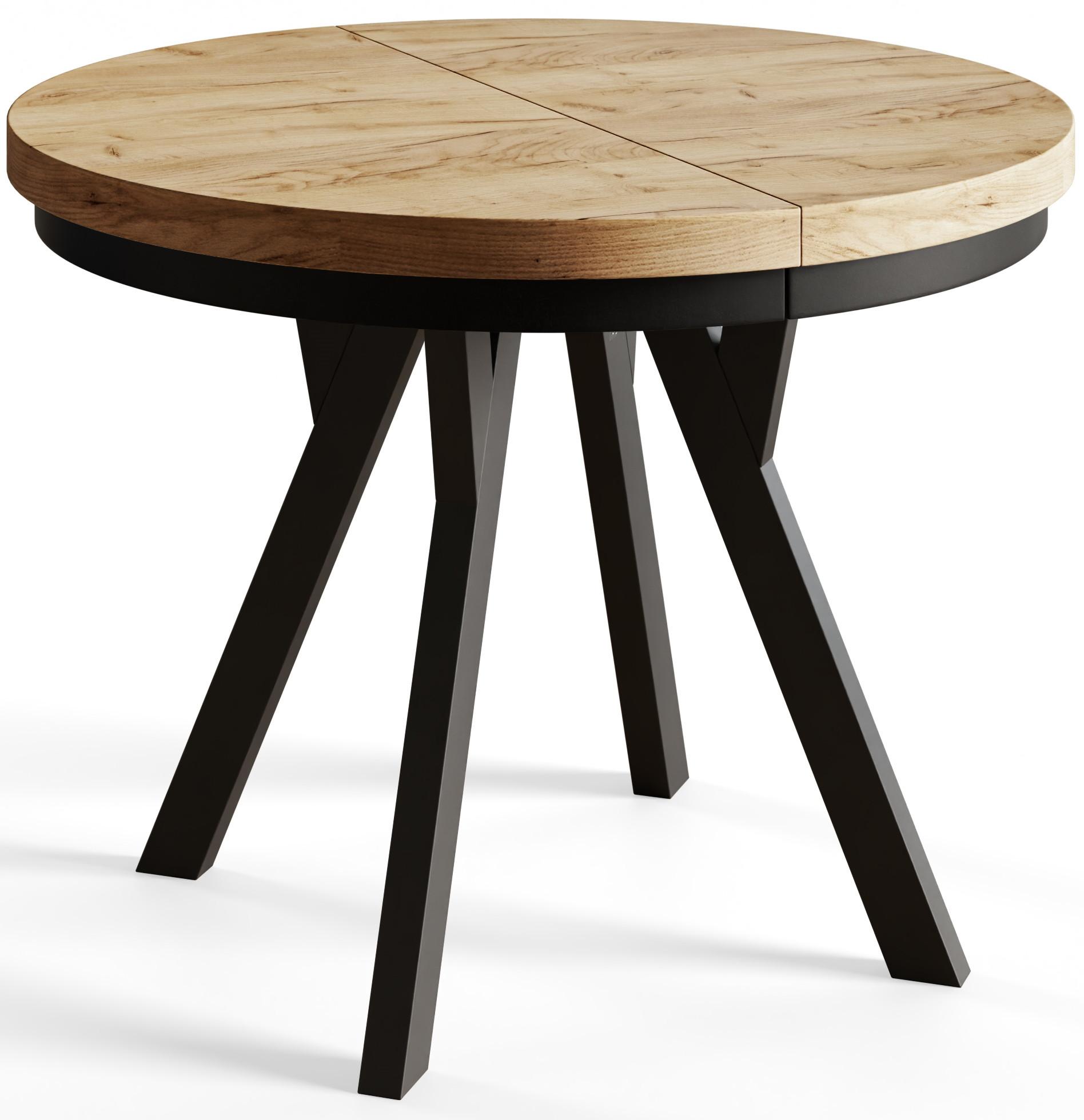 RUNDER Esstisch ausziehbar – Moderner Wohnzimmertisch und Küchentisch – Tisch mit Stabile Konstruktion, Durchmesser 90 cm - 190 cm - Farbe Craft - Schwarz/Braun, Holzwerkstoff (90/90/77cm) - Alpi-Möbel