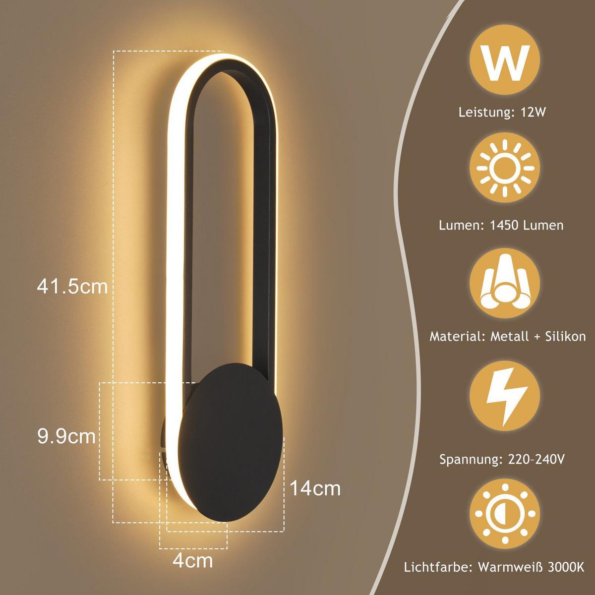 LED WANDLEUCHTE FRANKS II 41.5/14/4 cm - Schwarz, Metall (14/4/41.5cm) - Nettlife