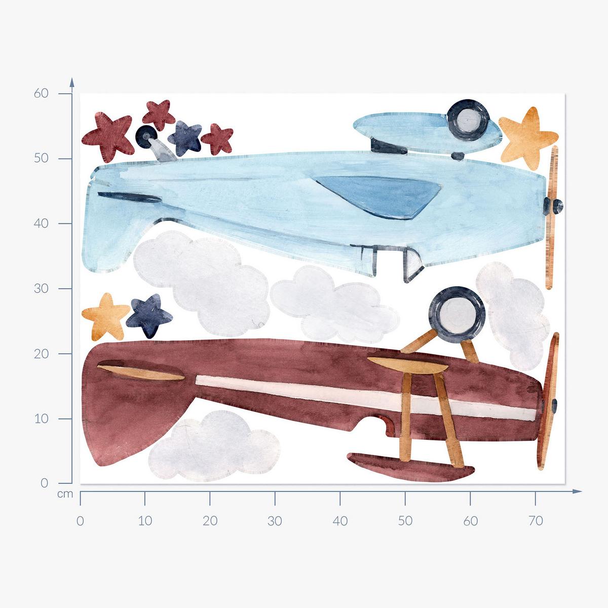 WANDAUFKLEBER 60x74cm - Zwei Wolkenebenen - Multicolor, Kunststoff (60/74/0.1cm) - Wallfluent