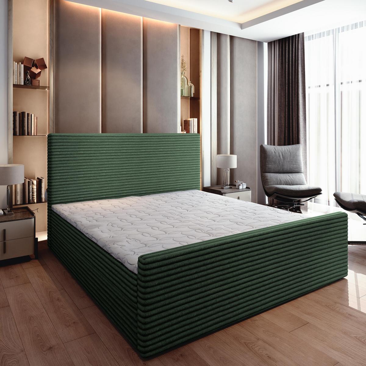 BOXBETT BRENTO 180x200 cm mit Matratze und Topper - Grün - Grün, Holz (180/200cm) - MASSENO