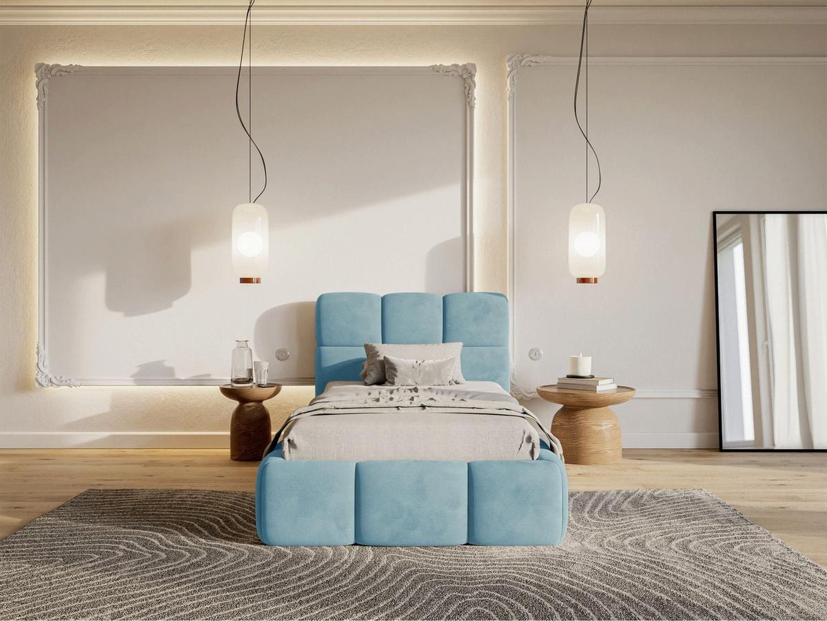 POLSTERBETT Cloudy Hellblau Samt, 90x200 cm - Schwarz/Hellblau, Kunststoff/Textil (90/200cm) - Selsey
