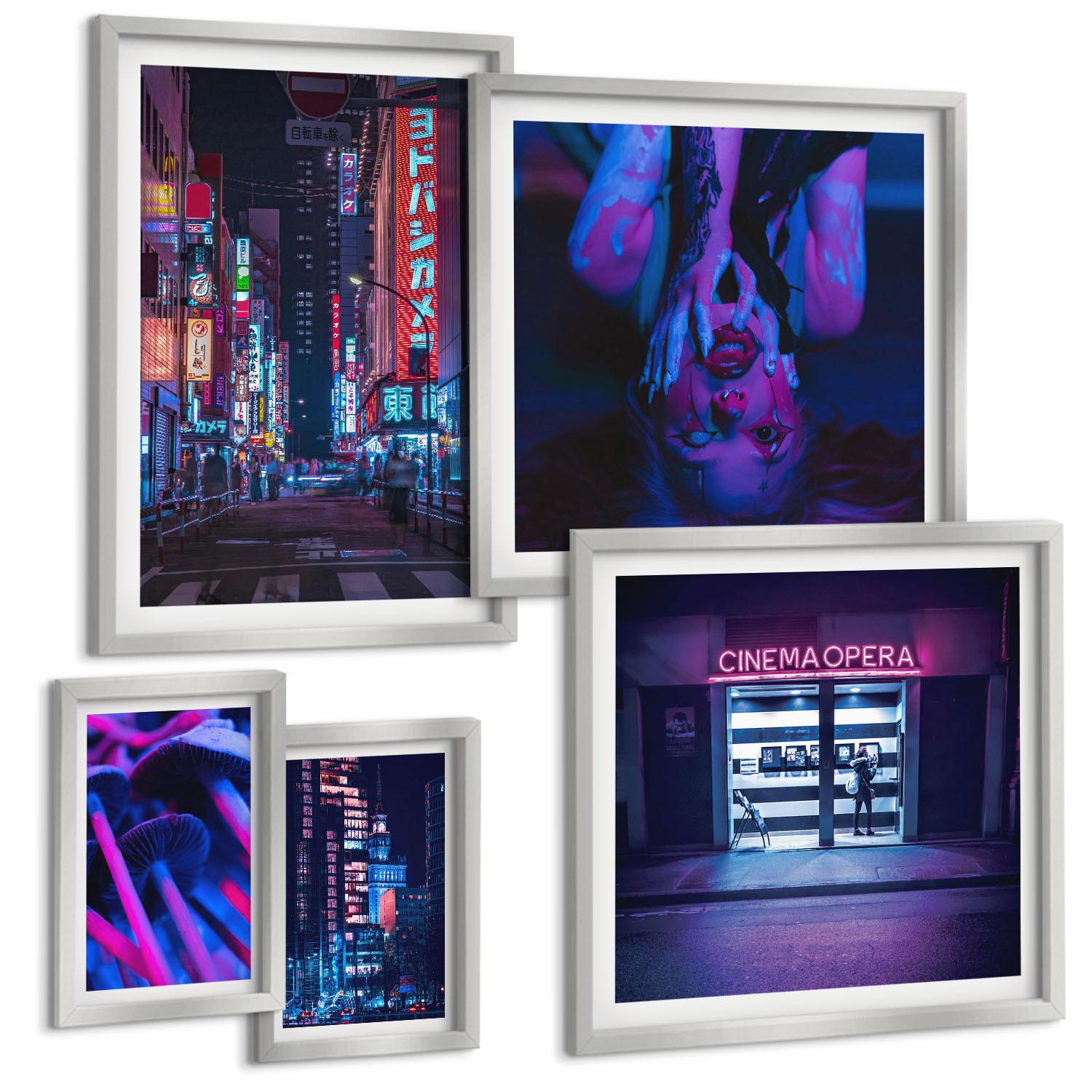 BILDER SET 5er Set - 50x50 cm & 20x30 cm & 40x60 cm Silberner Rahmen - Kosmische Sternenlandschaften - Silberfarben, Kunststoff (40/60cm) - TULUP