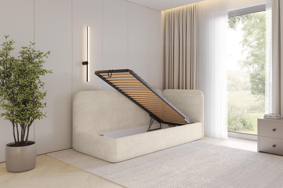 EINZELLBETT Jugendbett mit Bettkasten und Matratze H3/H4, Links - ELSY 80x200 Beige - Beige, Holzwerkstoff/Textil (80/200cm) - ALTDECOR