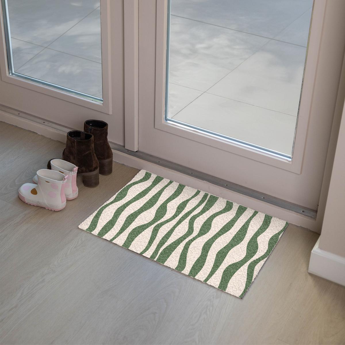 FUSSMATTE Wellenlinien - Beige - Grün - Streifen - Abstrakt Fußabtreter 60x40 cm - Dunkelgrün, Kunststoff (60/0.4cm) - MuchoWow