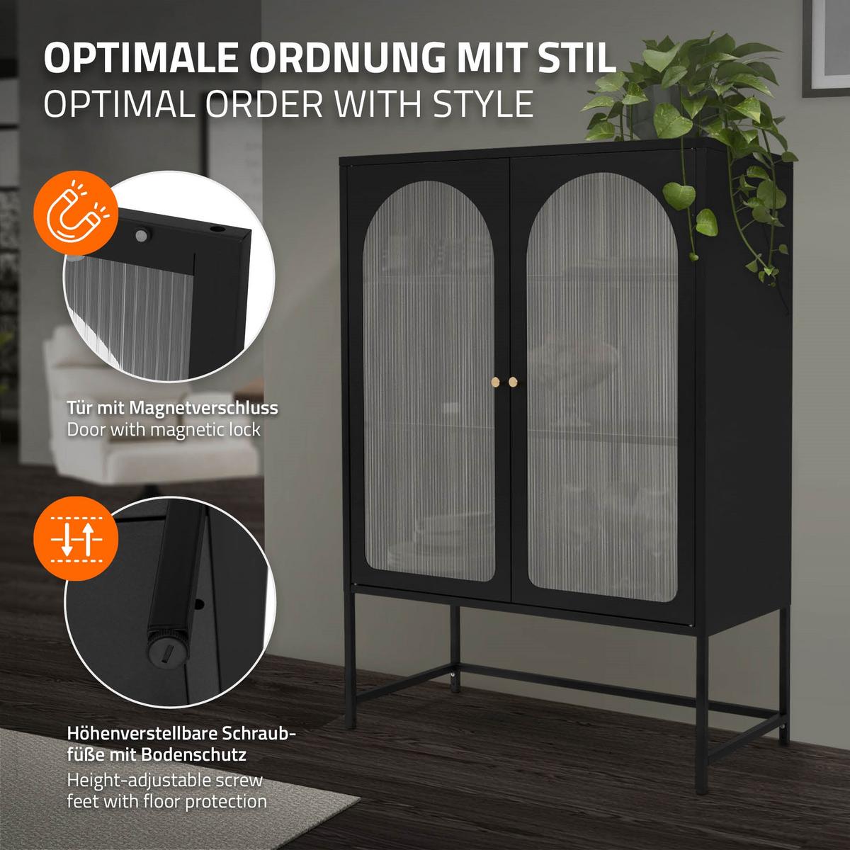 VITRINENSCHRANK 85 x 120 x 40 cm Schwarz aus Stahl - Schwarz, Metall (85/120/40cm) - ML-DESIGN